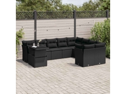 Vidaxl 10 Pcs Conjunto Sofás De Jardim C/ Almofadões Vime Pe Preto