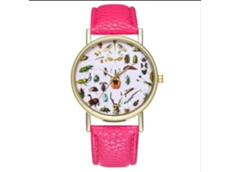 Reloj De Cuarzo Unisex Casual Con Patrones De Insectos Modernos Regalo (rojo Rosa)