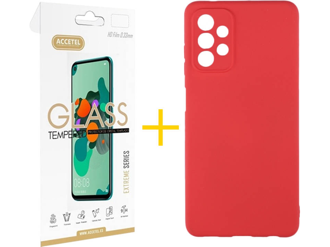 Capa e Película Samsung A32 5G ACCETEL Vidro Temperado 4652 Vermelho