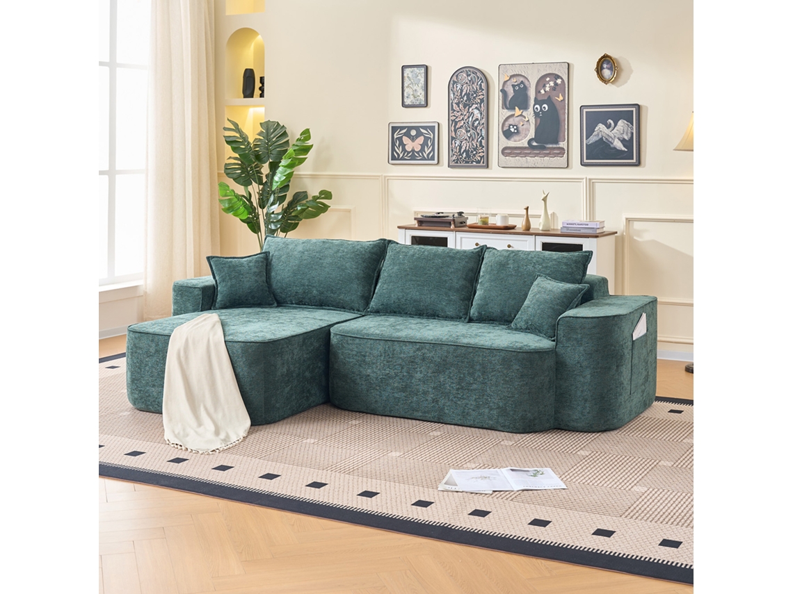 Sofá De Canto Em L "cloud Couch", 262cm Com Chaise Longue, Assento Baixo Xxl, Sem Montagem, Sofá Modular Em Chenille Verde Para Sala De Estar-kd