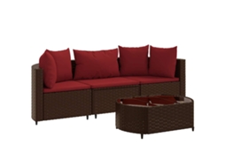 Conjunto 4 sofás de jardim c/ almofadões VIDAXL vime PE castanho