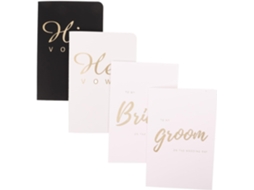 Conjunto De 4 Livretos Brancos Para Votos De Casamento, Caderno Ele, Letras Douradas, Acessórios Cerimônia E