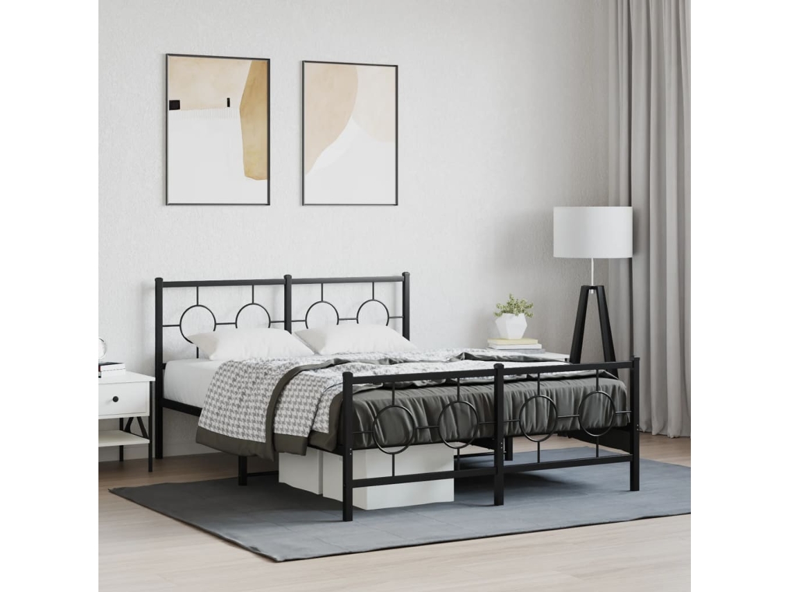 Vidaxl Estrutura De Cama Com Cabeceira E Pés 135x190 Cm Metal Preto