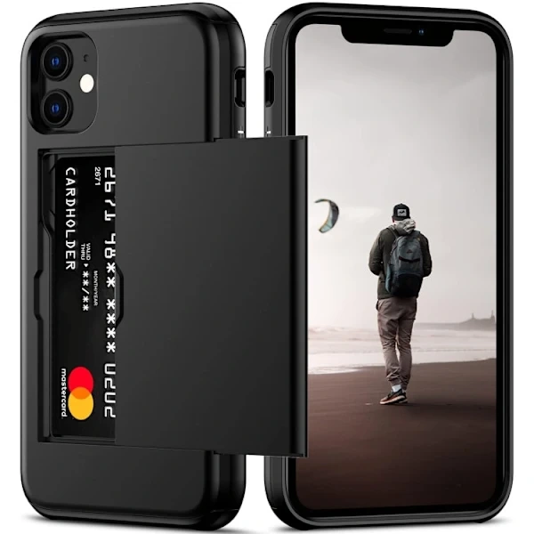 Capa À Prova De Choque Para Iphone 17 Com Compartimento Para Cartão, Reforçada Extra, Preta, Preta, Apple Iphone Pro Max.