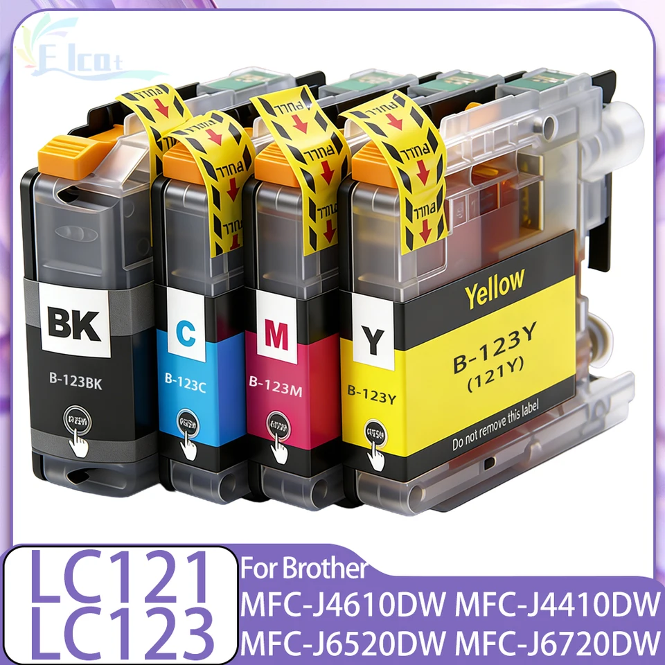 2 Conjuntos De 2 Tinteiros Pretos Cmylc-123 Lc121 Para Impressoras Brother Mfc-j4410dw, Mfc-j4510dw, Mfc-j4610dw, J4710dw, Dcp-j552dw E J752dw.