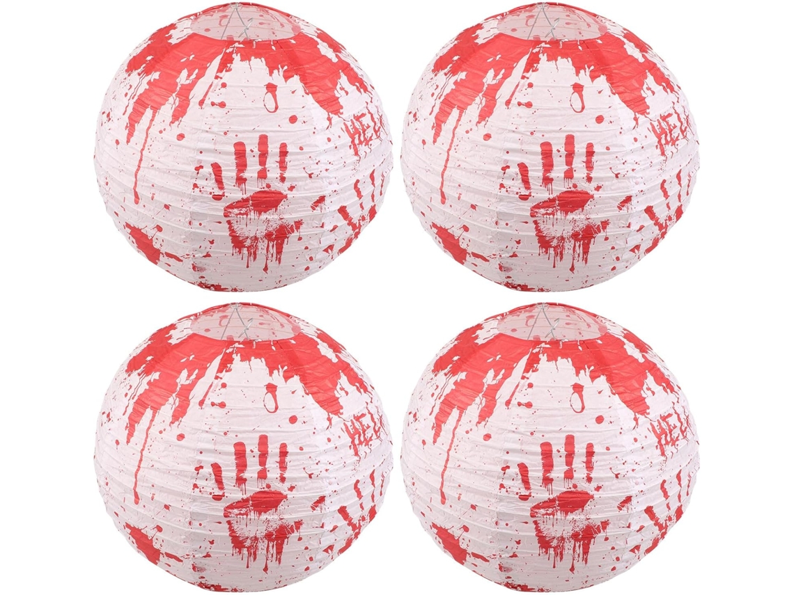 Conjunto De 4 Lanternas De Papel Ensanguentadas Para O Halloween - Decorações Para Festa