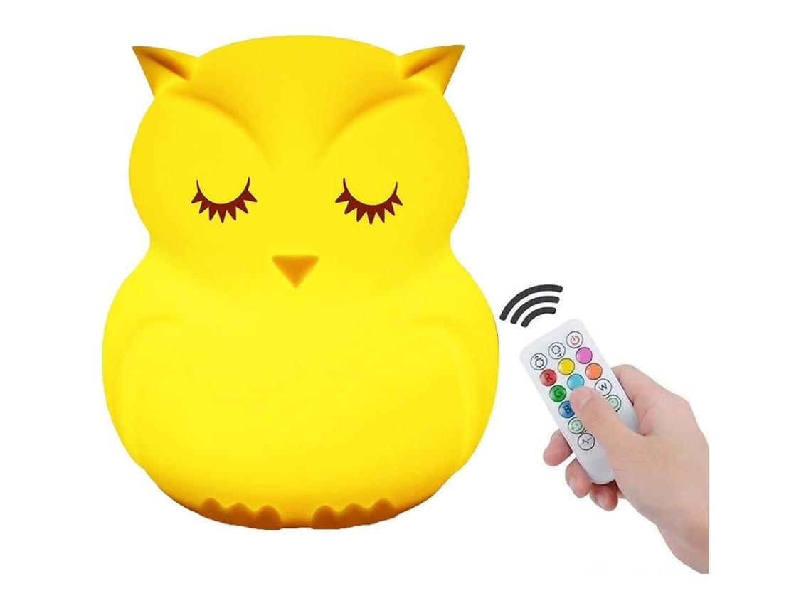 Luz de noite de silicone com controle remoto recarregável, 9 cores, modos de respiração e timer, ideal para quarto infantil