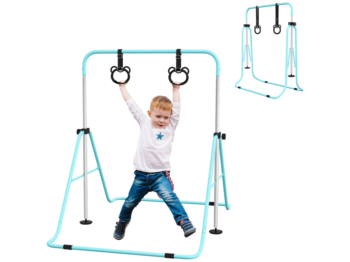 Barre Of Gymnastique For Enfants . Barre Horizontale Pliable À Hauteur Réglable With Anneaux Of Gymnastique . Cyan