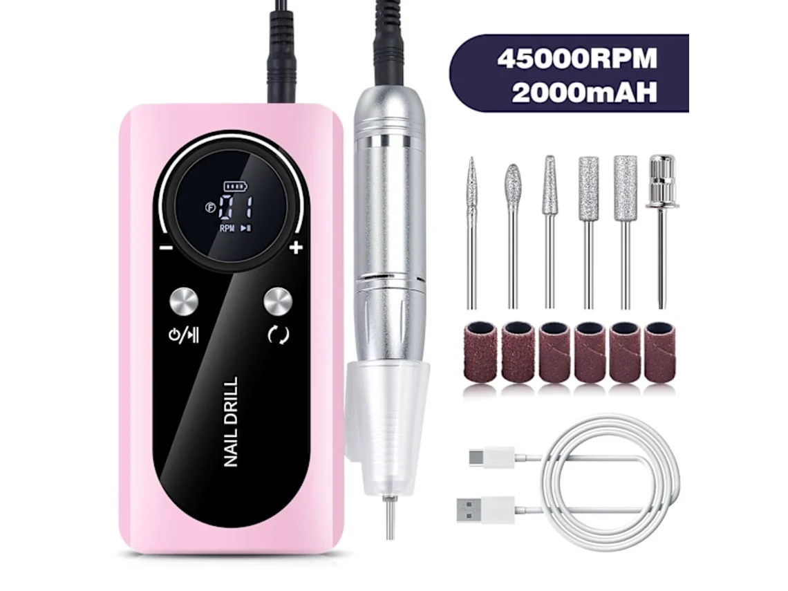Lixa De Unha Elétrica Portátil Recarregável De 45.000 Rpm, Rápida E Eficiente, Rosa Slowmoose