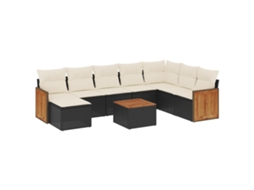 Conjunto 9 de sofás p/ jardim c/ almofadões vime PE preto