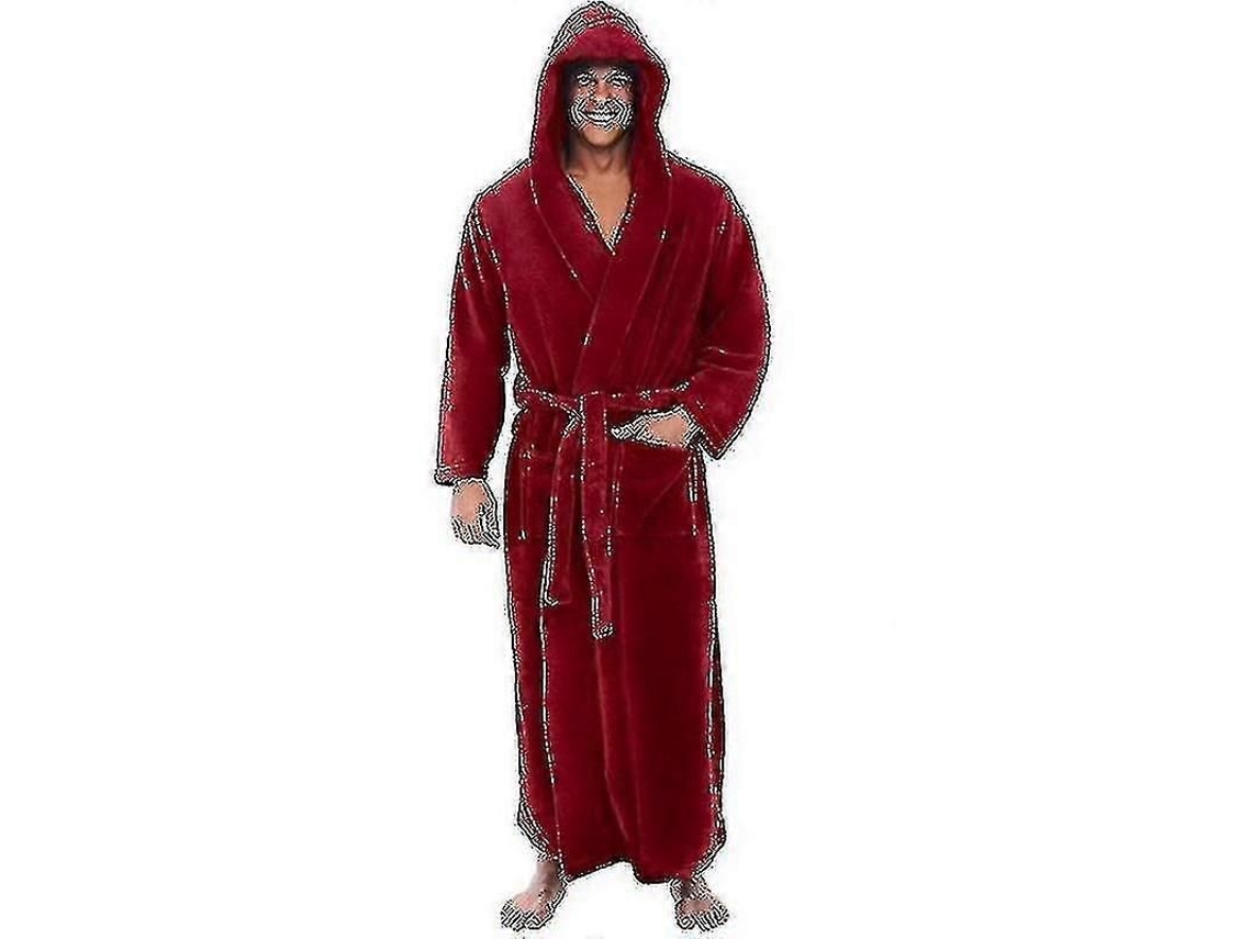 Roupa de Banho Flannel Masculina com Capuz Gola Grossa Quente Robe Longa Inverno M Rojo