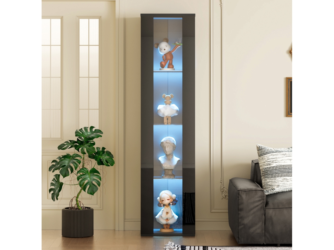 Vitrine Multifuncional 40x29x170cm Vidro Led App Preta VELTRIX