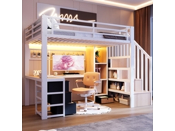Hochbett 90x200cm Com Ferro Gavetas Prateleira Led Escritório Branco