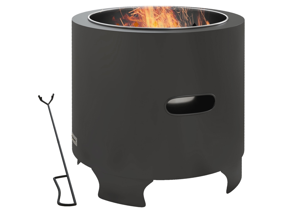 Brasa Sem Fumo, Fogueira De Madeira Exterior Redonda Portátil Em Metal Com Atizador - Diâmetro 45 Cm - Preta