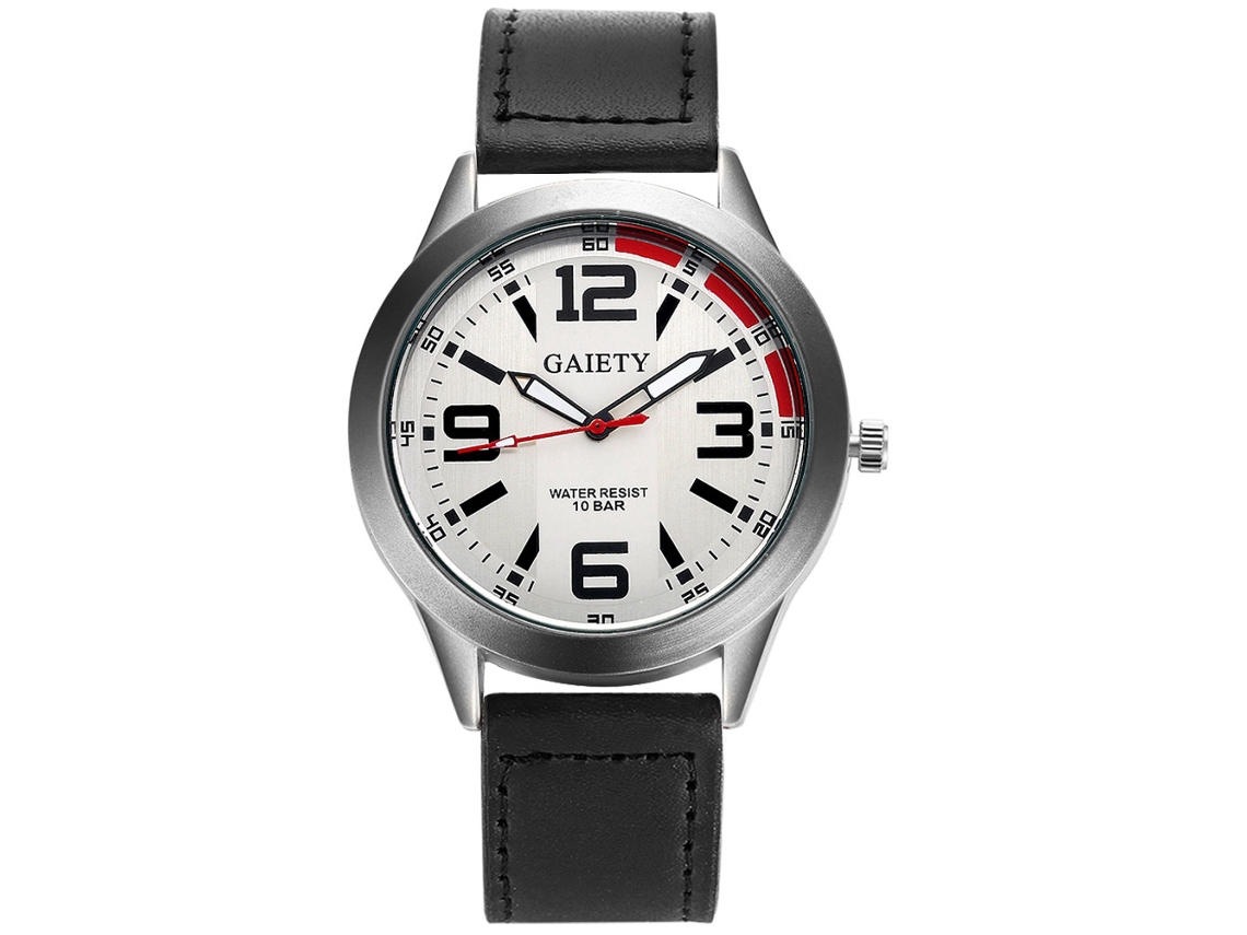 Relógio de pulso analógico de quartzo masculino Gaiety com pulseira de couro (preto)