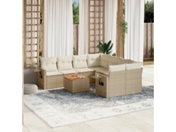Vidaxl 9 Pcs Conjunto De Sofás P/ Jardim Com Almofadões Vime Pe Bege