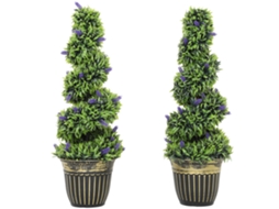 Conjunto De 2 Plantas Artificiais Em Espiral De Pe, 90 Cm, Com Vaso Incluído, Verde E Azul.