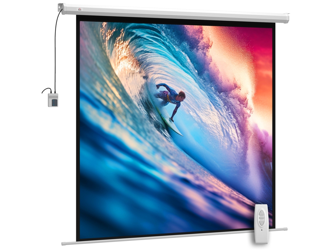 Cortina Projetor Motorizada De 92 Polegadas Com Controle Remoto 189,5x8x189,5 Cm Em Plástico E Metal Branco