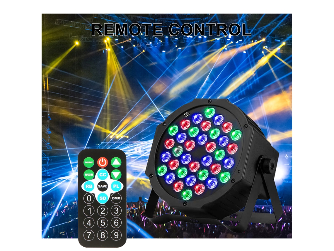 2026 luz de Cena Par com 36 Leds Coloridos, Controle Remoto e Dmx para Festa em Casa, Ktv, Disco, Dj, Clube, Bar
