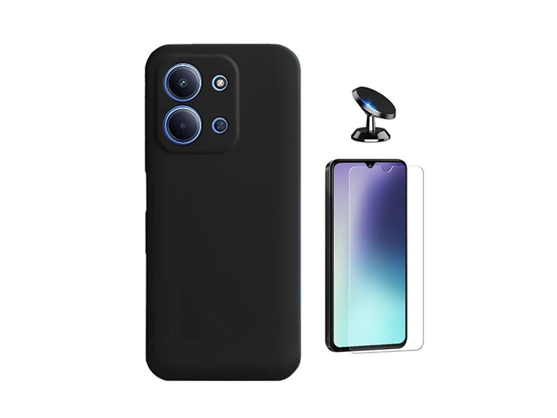 Kit Vidro Temperado Cleargorilasglass Capa Proteção Silicone Suporte De Carro Gift4me Para Xiaomi Poco C85 - Preto