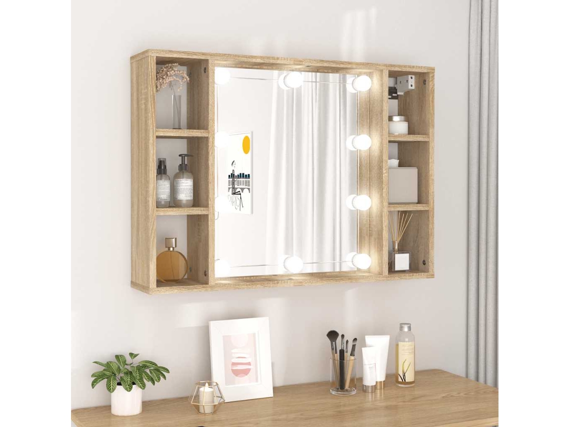 Vidaxl Armário Espelhado Com Led 76x15x55 Cm Carvalho Sonoma
