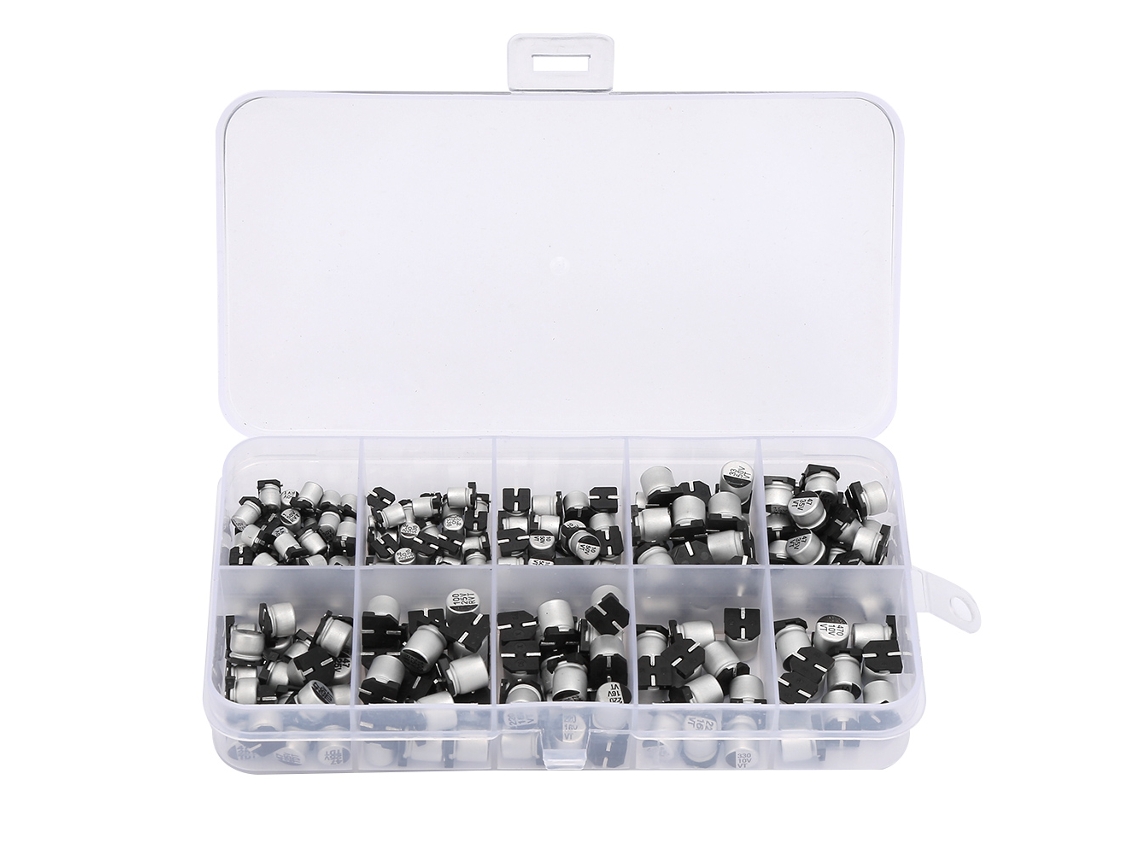 Kit De Capacitores Eletrolíticos Smd Assortidos 200pcs 10 Valores 10v ~ 50v 1uf ~ 470uf Com Caixa De Armazenamento