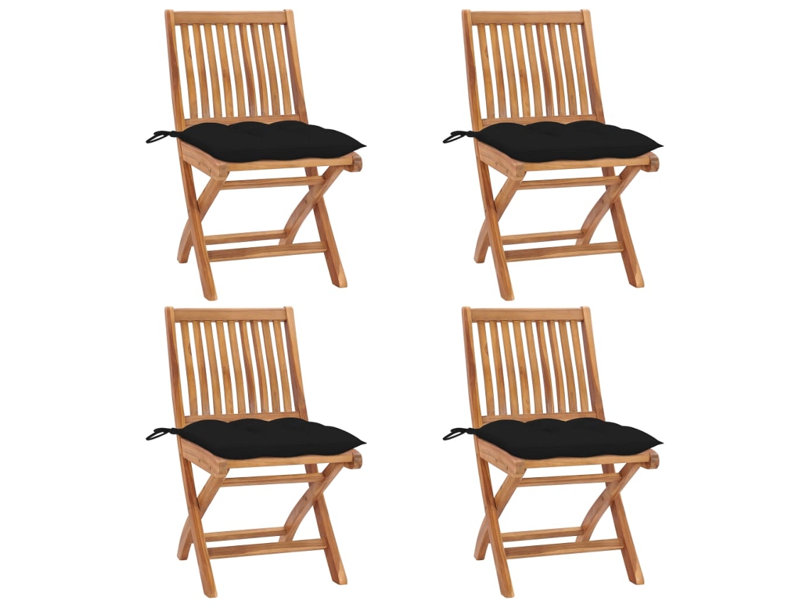 Cadeiras Dobráveis Jardim C/ Almofadões 4 Pcs Teca Maciça Dkd Home Decor