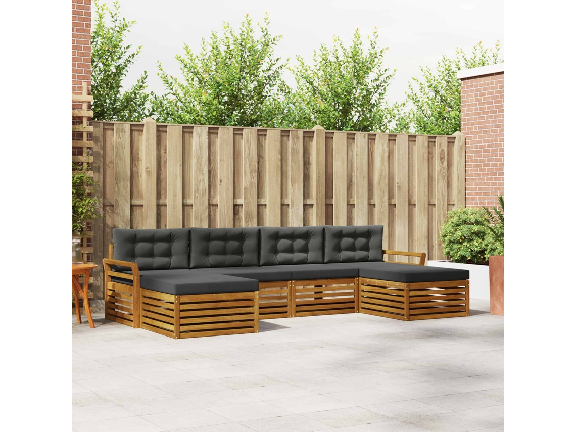 Vidaxl Conjunto De Sofás Para Exterior 6 Unid. Natural E Antracite