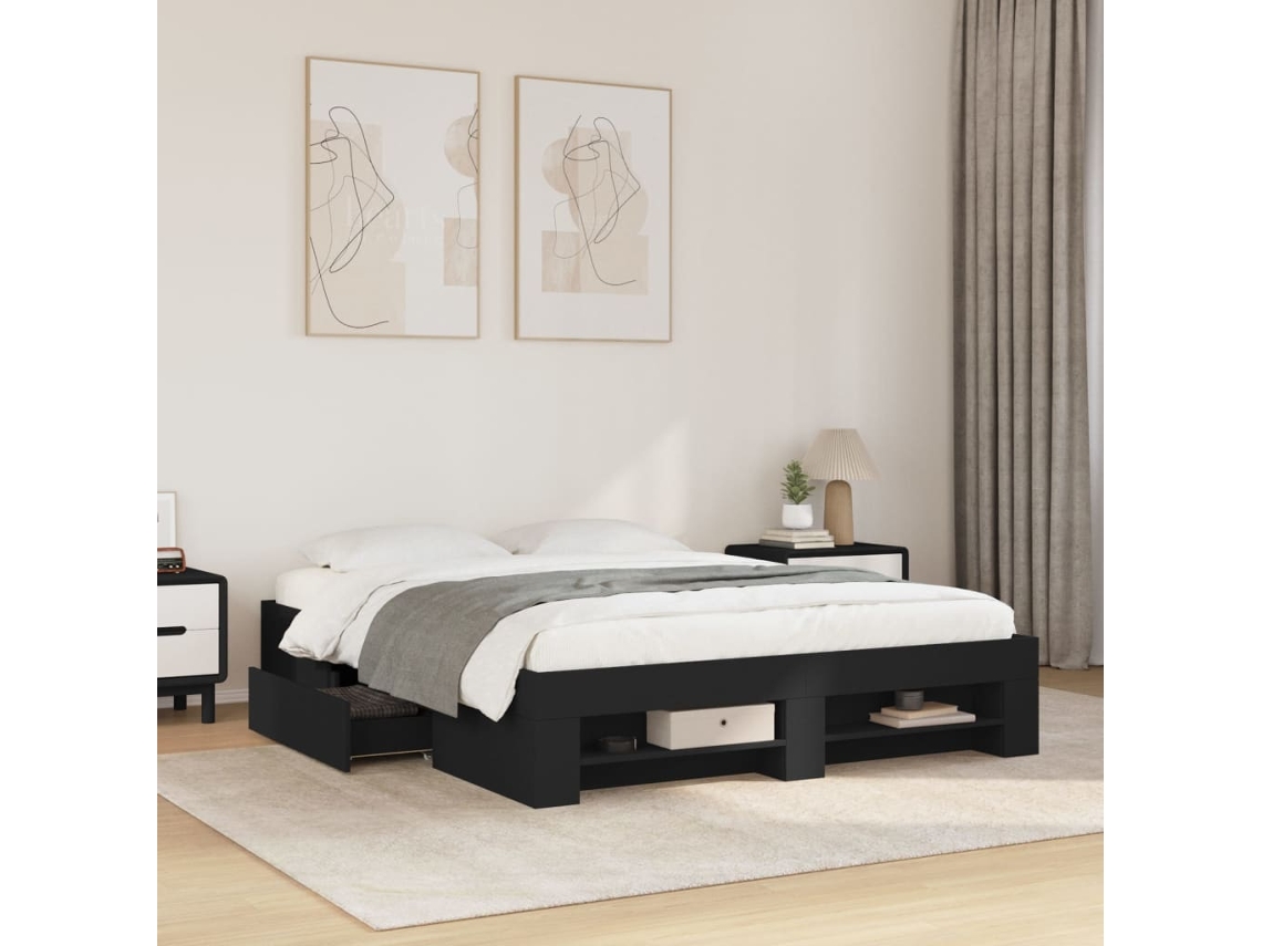 Vidaxl Estrutura De Cama 150x200 Cm Derivados De Madeira Preto