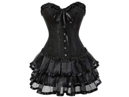 Corset Feminino de Seda com Estampa e Bordado, Ossos de Plástico, Estilo Cotidiano Preto