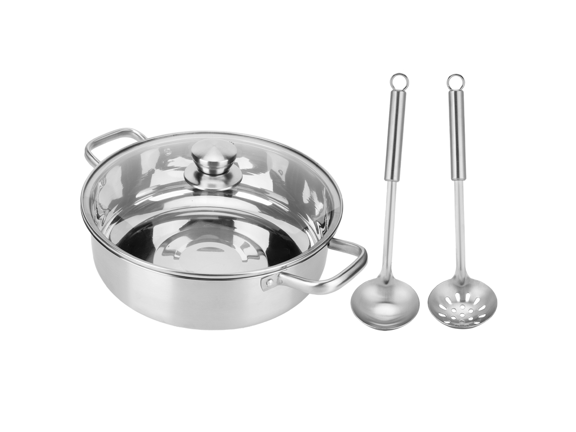 Laxiscreed Panela De Aço Inoxidável Hot Pot 30cm Com 2 Conchas Para Cozinhar E Servir