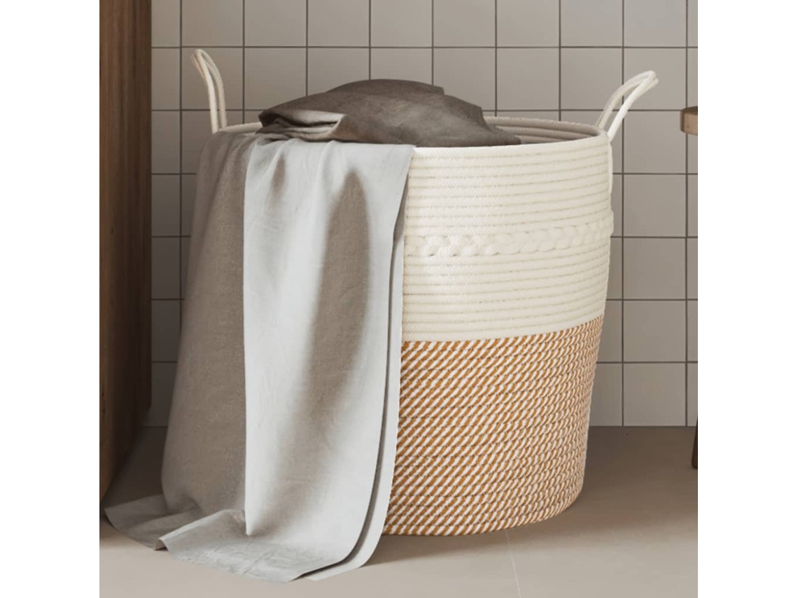 Cesto de Armazenamento Marrom e Branco Ø43x38 Cm em Algodão BRILVIBERA