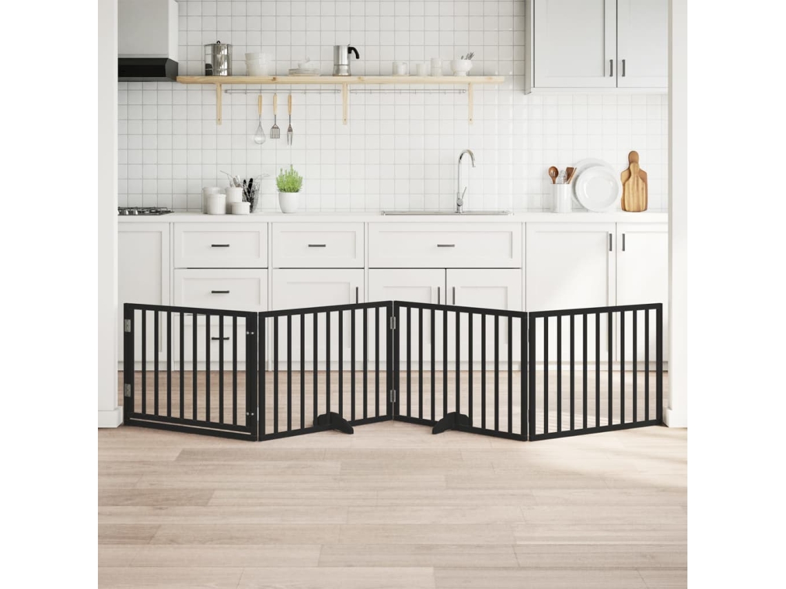 Vidaxl Portão P/ Cães Com Porta Dobrável 4 Painéis 320 Cm Álamo Preto