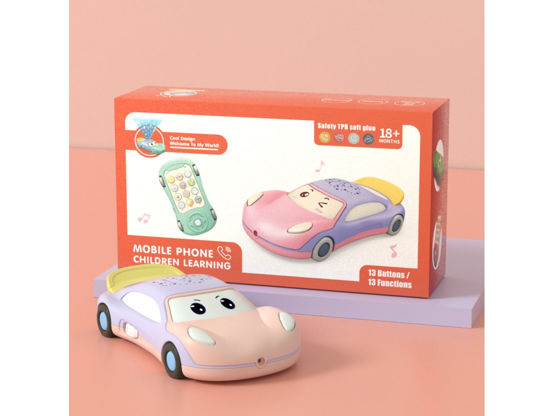 Walshlxq brinquedo Telefone Móvel para Crianças Forma de Carro Rosa com Luz Música Projeção de Estrela Educativo Precoce