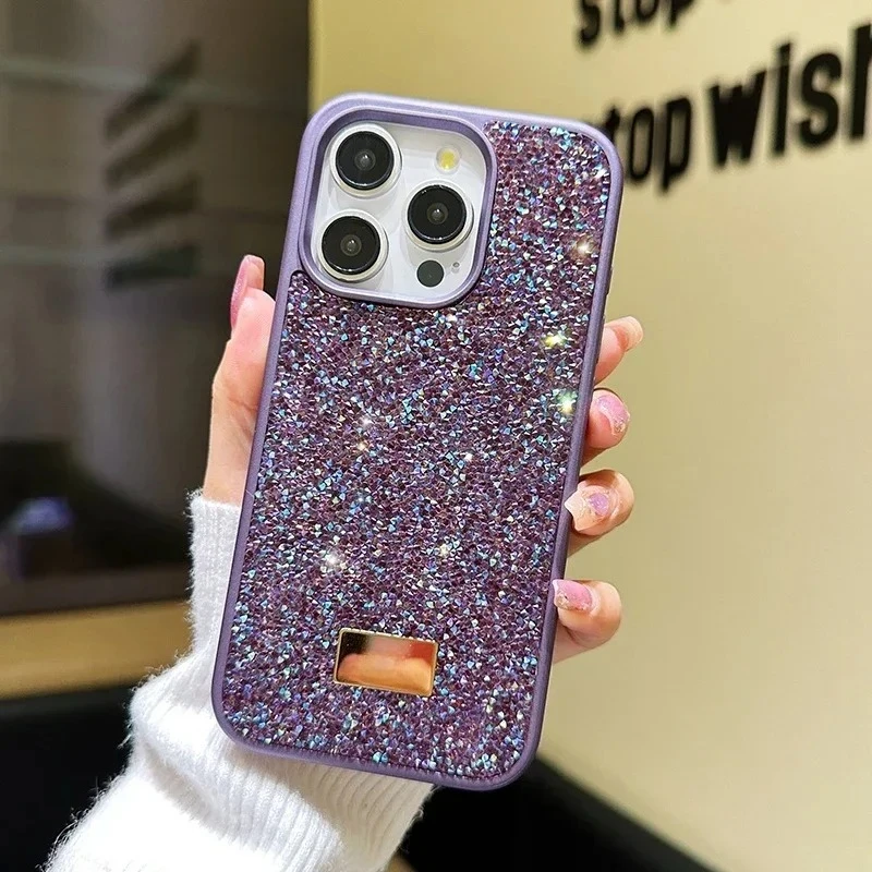 (roxo, Iphone 13 Pro) Capa De Celular Elegante Com Strass Brilhantes Estilo instagram Para Meninas - Capa Protetora À Prova De Choque