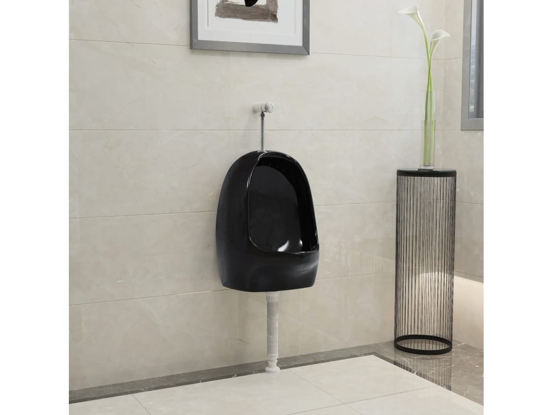 Vidaxl Urinol De Parede Com Válvula De Descarga Cerâmica Preto