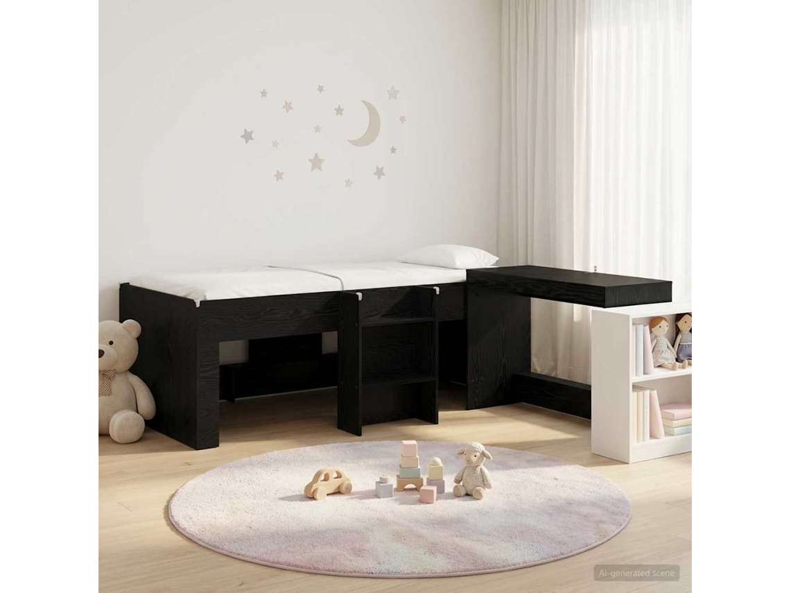 Vidaxl Cama Alta Para Crianças Com Mesa Carvalho Preto 80 X 200 Cm