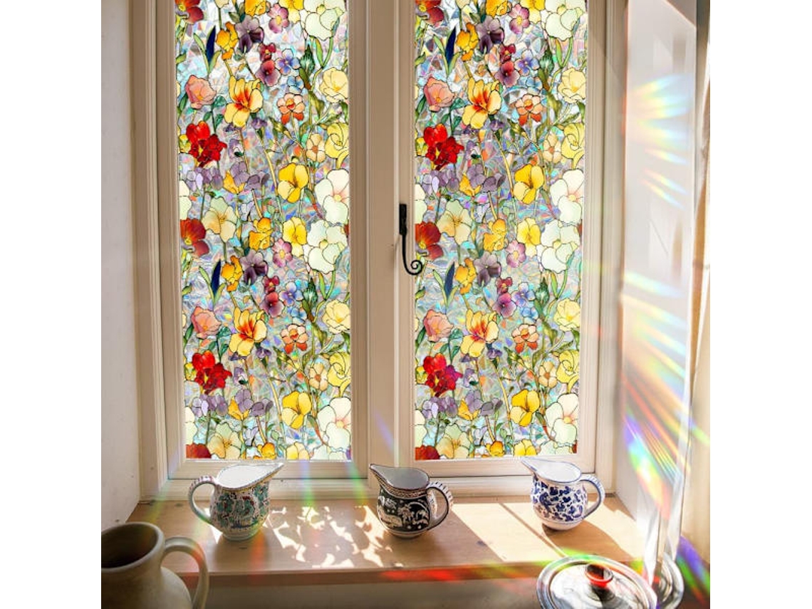 Adesivo De Janela Floral Retrô 43x100cm Com Proteção Uv, Xcbl036