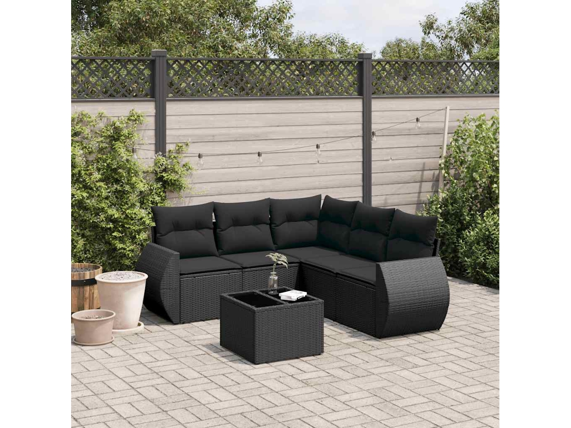 Vidaxl 6 Pcs Conjunto Sofás De Jardim C/ Almofadões Vime Pe Preto