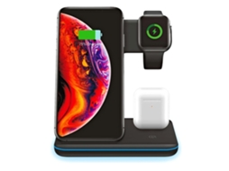 Carregador Wireless 3 Em 1 Para Vários Dispositivos Suporte Para Carregador Sem Fio Para Iphone Iwatch Airpods Preto Lalamoli