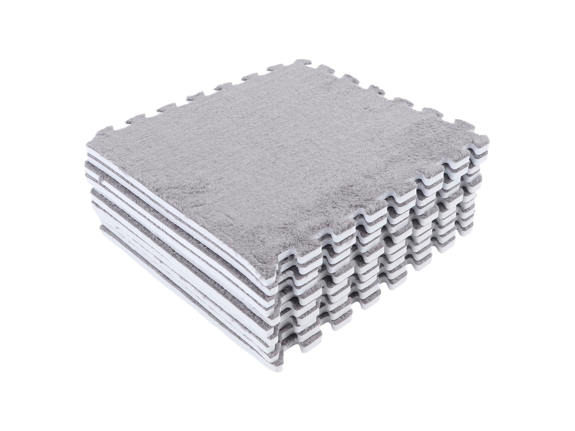 10 Peças De Tapete De Espuma Plush Macio E Grosso Para Chão, Uniões Entrelaçadas, Cor Cinza