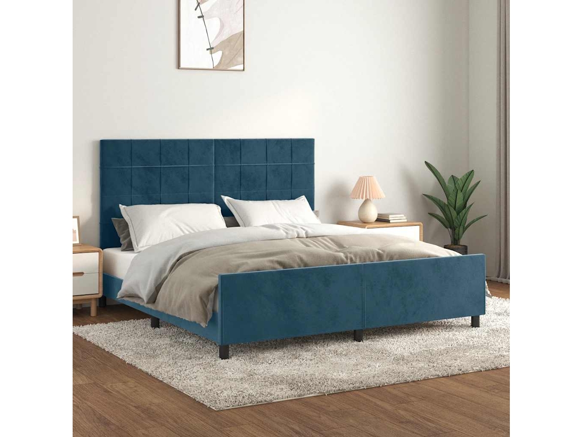 Vidaxl Estrutura De Cama Sem Colchão 160x200 Cm Veludo Azul-escuro