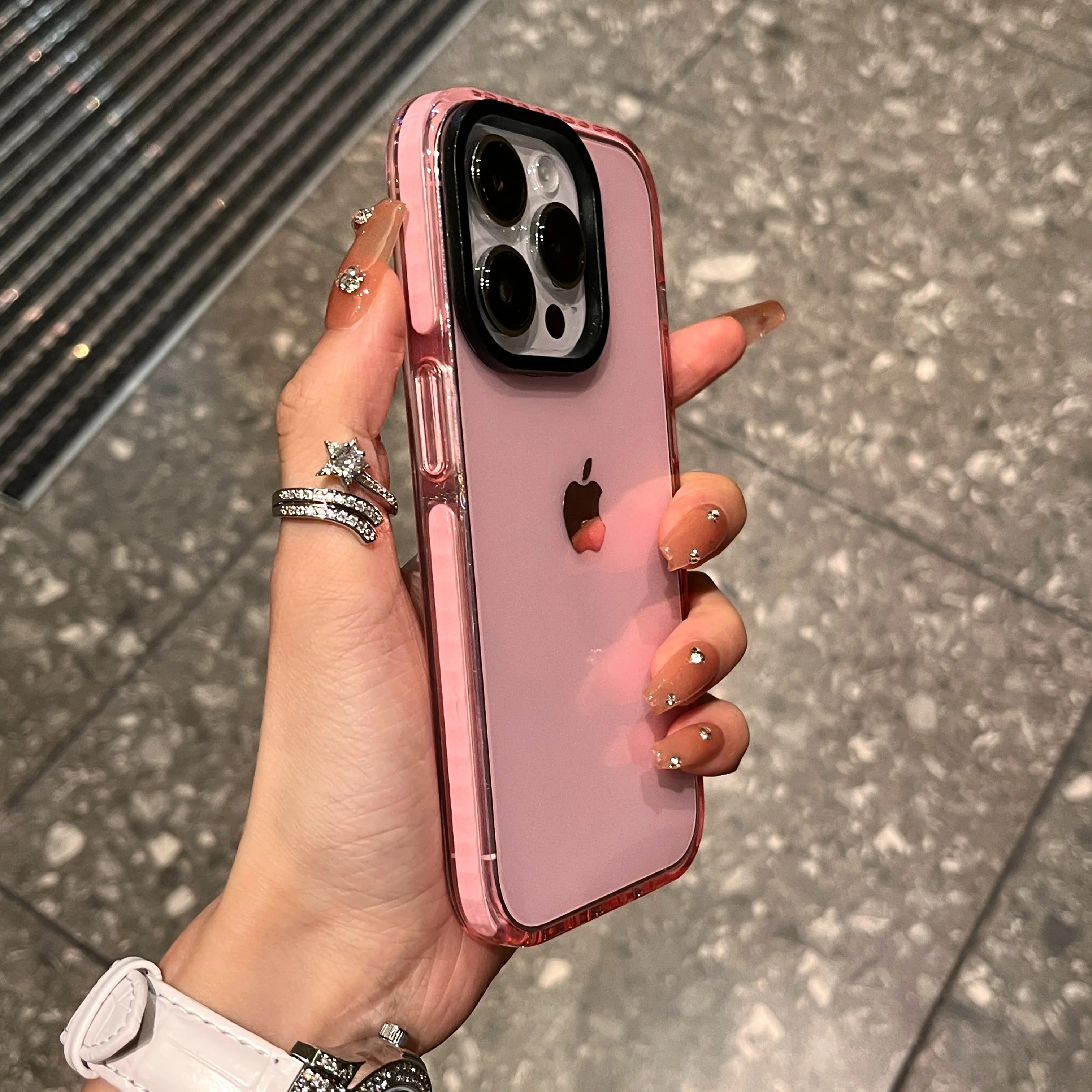 Capa Para Iphone 16 Plus (rosa) À Prova De Choque Com Moldura Fluorescente Transparente