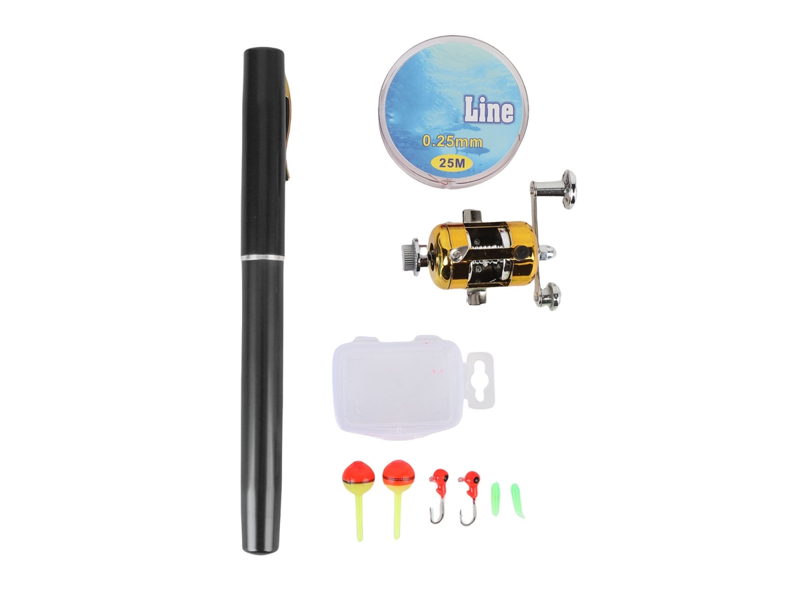 Vara de Pesca Portátil Estilo Caneta com Rolamento Preta