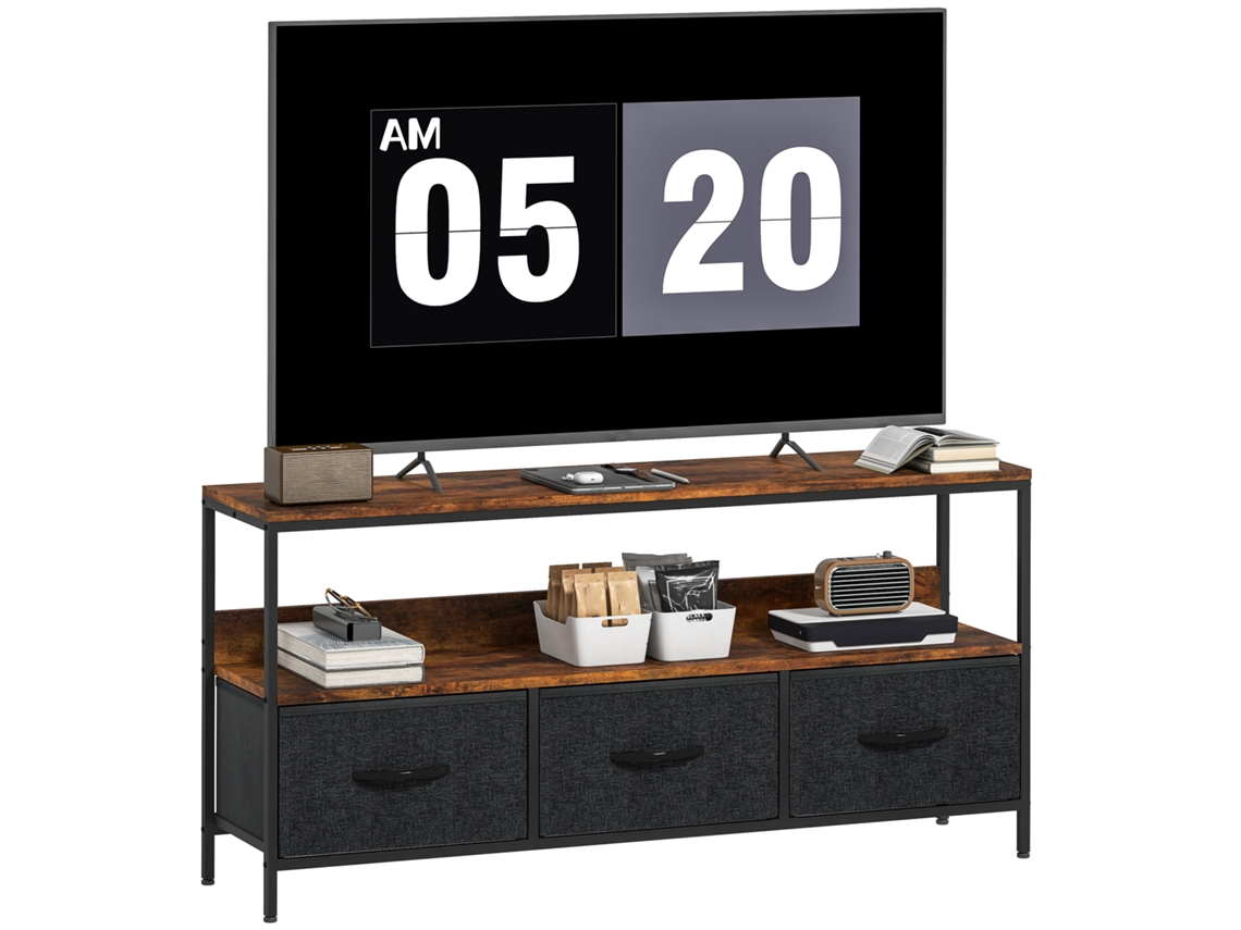 Móvel para TV CHEZMOI até 55 polegadas com 3 gavetas, pés de aço, 120x29x56cm, marrom rústico