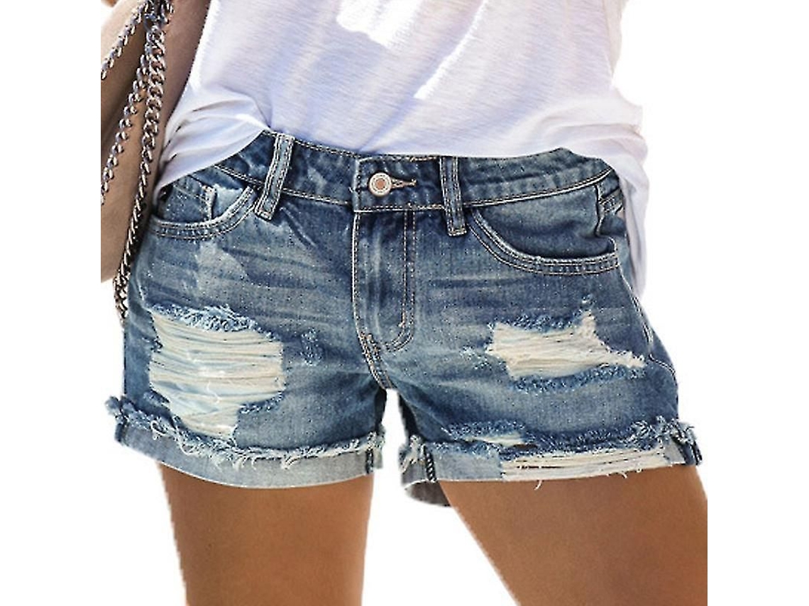 2026 pantalones Cortos Vaqueros para Mujer de Algodón Alto Con Bolsillos Y Roturas