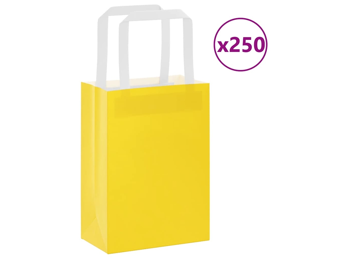 Vidaxl Sacos De Papel 250 Unid Com Alças Amarelo 15x8x21 Cm