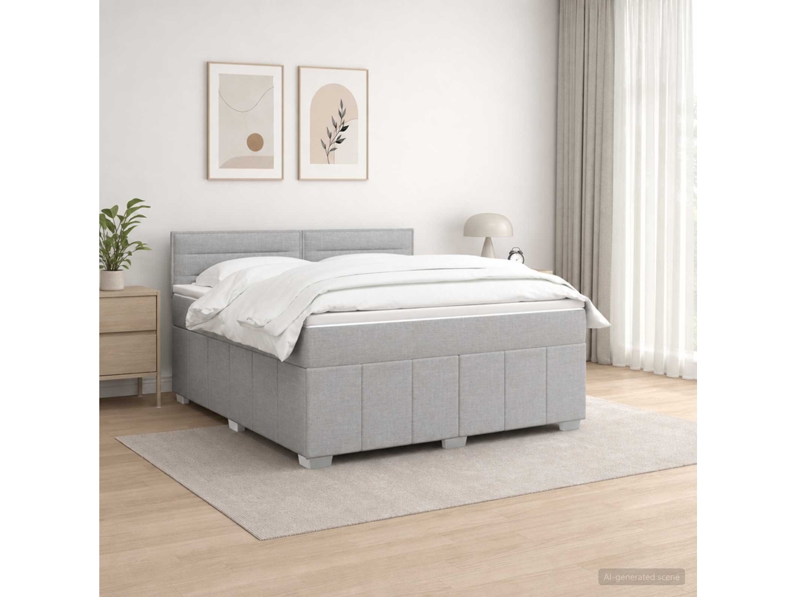 Vidaxl Cama Box Spring Com Colchão Cinzento-claro 160 X 200 Cm Tecido