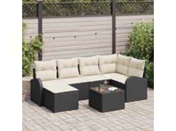 Vidaxl Conjunto De Sofás Com Almofada 7 Pcs Preto E Branco Vime Pe