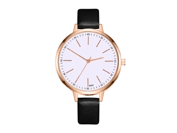 Relógio de Pulso Feminino de Moda com Pulseira de Couro Pu e Mostrador Redondo Quartzo Preto